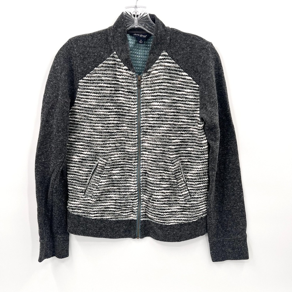 LUCKY BRAND Women's S Textured Gray Full-Zip Mixed Knit Sweater Jacket Pockets
